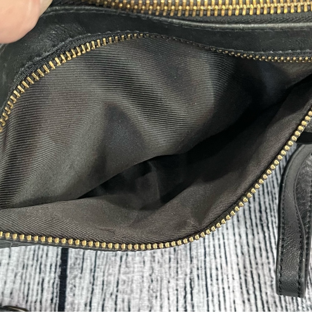 Lucky Brand Black Leather Crossbody Bag, Woven Front, Adj Strap, Zip Closure(s) - Picture 6 of 17